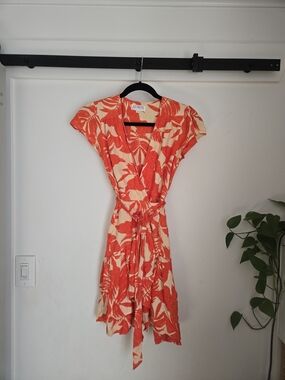 xix palms Red Orange Mini Wrap Dress - Size S (fits XS)